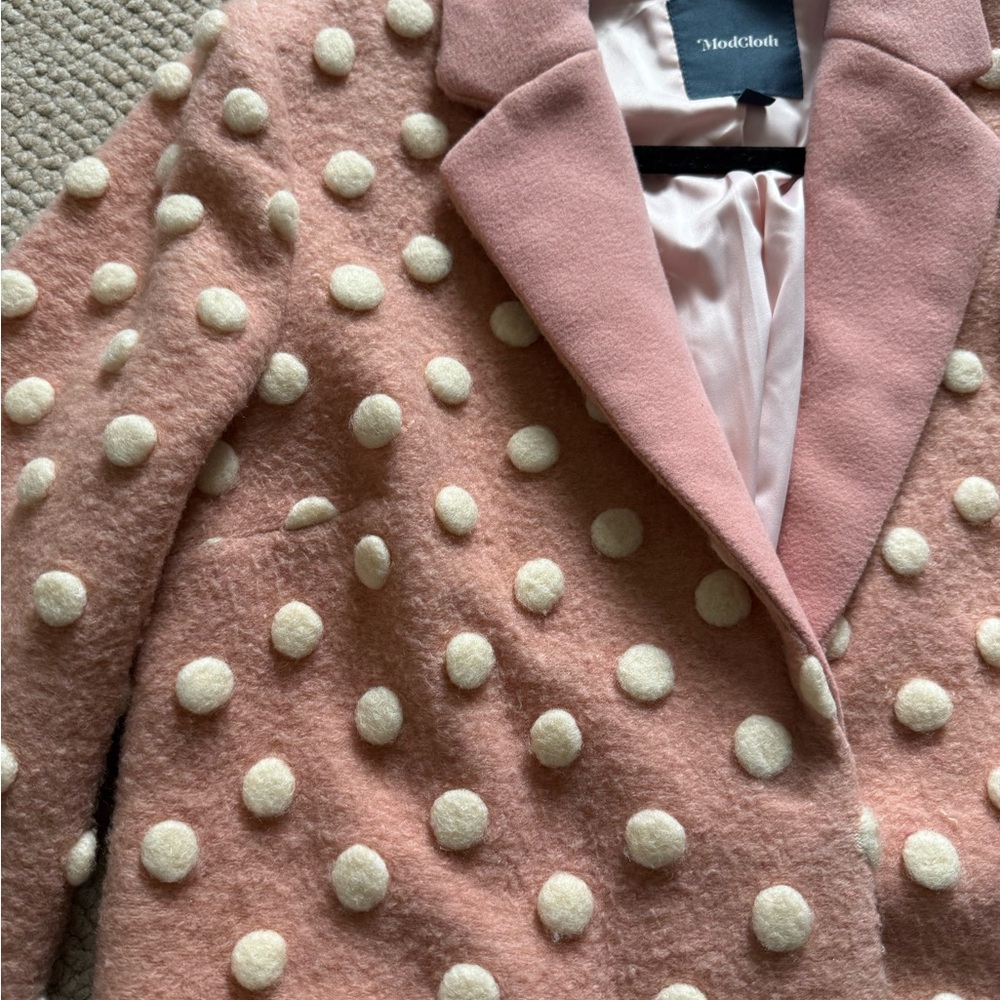 Modcloth Pink Polka Dot Women's Coat - Picture 6 of 14